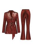 Sparkly vert cranté revers paillettes femmes costumes avec ceinture