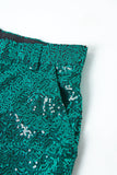 Paillettes vertes scintillantes à revers cranté femmes costumes avec ceinture