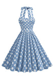 Une ligne bleue à pois Vintage robe des années 1950 avec ceinture