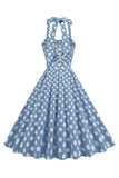 Une ligne bleue à pois Vintage robe des années 1950 avec ceinture