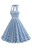 Une ligne bleue à pois Vintage robe des années 1950 avec ceinture