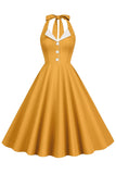 Robe vintage plissée jaune licol