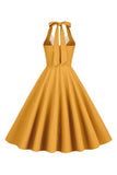 Robe vintage plissée jaune licol