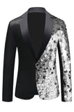 Blazer noir scintillant à paillettes crantées pour homme