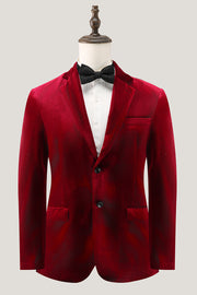 Blazer de bal pour homme à simple boutonnage en velours bordeaux à revers crantés