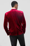 Blazer homme à simple boutonnage en velours à revers crantés bordeaux