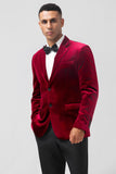 Blazer homme à simple boutonnage en velours à revers crantés bordeaux