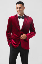 Blazer homme à simple boutonnage en velours à revers crantés bordeaux