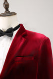 Blazer de bal pour homme à simple boutonnage en velours bordeaux à revers crantés