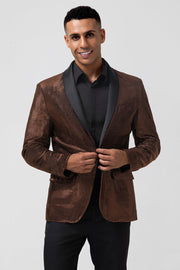 Blazer de bal homme marron à revers châle un bouton