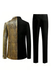 Sparkly noir doré 2 pièces un bouton revers cranté costume de bal pour hommes