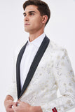 Blazer blanc scintillant brodé de fleurs à revers pour homme