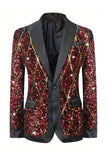 Blazer de fête pour homme à revers à paillettes rouges scintillantes