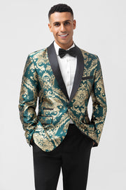 Blazer de bal pour homme en jacquard vert foncé avec revers châle