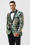 Blazer de bal pour homme en jacquard vert foncé avec revers châle