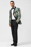 Blazer de bal pour homme en jacquard vert foncé avec revers châle