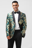 Blazer de bal pour homme en jacquard vert foncé avec revers châle