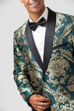 Blazer de bal pour homme en jacquard vert foncé avec revers châle