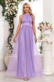 Robe de bal longue violet à rayons scintillants