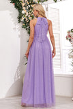 Robe de bal longue violet à rayons scintillants