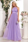 Robe de bal longue violet à rayons scintillants