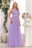 Robe de bal longue violet à rayons scintillants