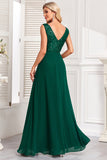 Robe de bal longue à paillettes vert foncé scintillante avec volants