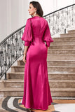 Robe de bal longue plissée fuchsia avec manches lanterne