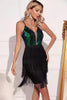 Charger l&#39;image dans la galerie, Robe de cocktail courte à paillettes noires à paillettes vertes scintillantes