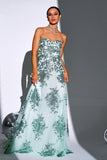 Robe de bal longue vert scintillant en forme de ligne