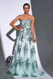 Robe de bal longue vert scintillant en forme de ligne