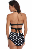 Noir et blanc à pois Halter Criss Cross Maillot de bain bikini deux pièces