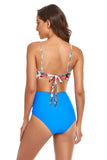 Maillot de bain taille haute à imprimé floral à bretelles spaghetti bleues