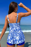 Summer Beach Maillot de bain tankini à imprimé col en V bleu