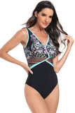 Maillots de bain 2 pièces à bretelles dos nu à imprimé boho Flower Black Flower