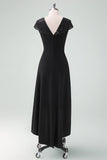 Robe de cocktail noire à manches courtes