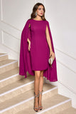 Robe de cocktail midi moulante raisin avec manches cape