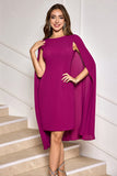 Robe de cocktail midi moulante raisin avec manches cape