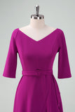 Robe de cocktail asymétrique violet raisin avec demi-manches