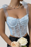 Bleu ciel Bretelles Ajustables Dentelle Corset Top