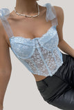 Bleu ciel Bretelles Ajustables Dentelle Corset Top