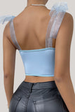 Bleu ciel Bretelles Ajustables Dentelle Corset Top