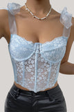 Bleu ciel Bretelles Ajustables Dentelle Corset Top