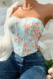 Top corset bustier imprimé fleur rose