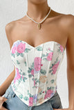 Top corset bustier imprimé fleur rose