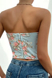 Top corset bustier imprimé fleur rose