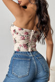 Top corset bustier imprimé fleur rose