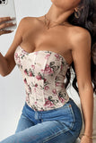 Top corset bustier imprimé fleur rose