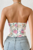 Top corset bustier imprimé fleur rose