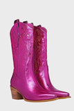 Bottes de cow-girl mi-mollet brodées fuchsia